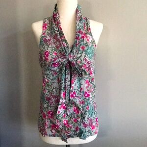 100% Cotton Sleeveless Floral Top with Bow Tie
